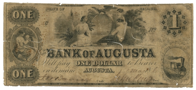1861 Bank of Augusta Georgia GA $1 Obsolete Note (64247)