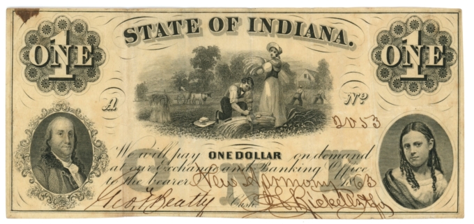 1863 J.E. Rickell's Exchange & Banking Office New Harmony Indiana IN $1 Note