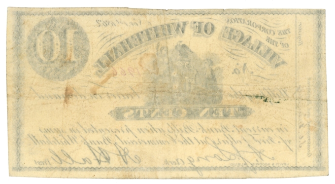 1862 Village of Whitehall New York NY 10c Obsolete Note (64254)