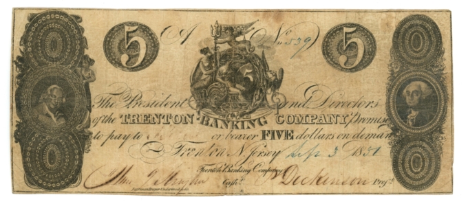 1831 Trenton Banking Company Trenton New Jersey NJ $5 Obsolete Note (64258)
