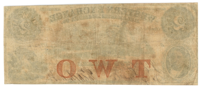 1856 Western Exchange Fire & Marine Insurance Co. Omaha City Nebraska $2 Note