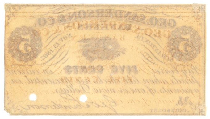 1862 Geo Sanderson & Co Bankers Scranton Pennsylvania PA 5c Obsolete Note 64068
