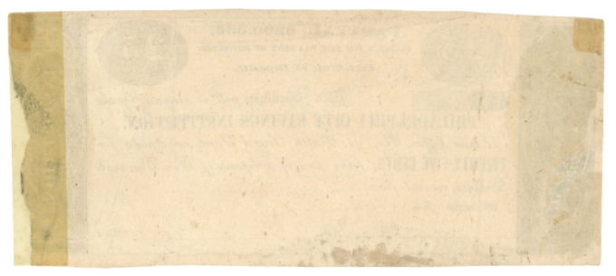 1837 Philadelphia City Savings Institution Pennsylvania PA 25c Note (64072)