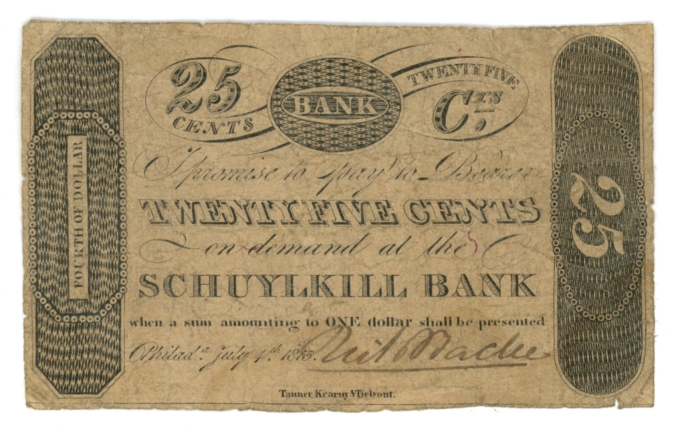 1815 Schuylkill Bank Philadelphia Pennsylvania PA 25c Obsolete Note (64104)
