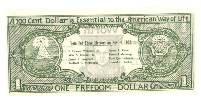 1952 Colleton County South Carolina Elect Eisenhower One Freedom Dollar (A0006)
