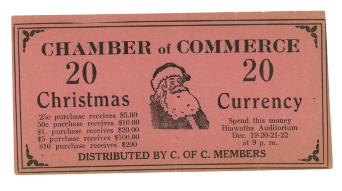 No Date Hiawatha Kansas Chamber of Commerce 20 Christmas Currency (A0015)