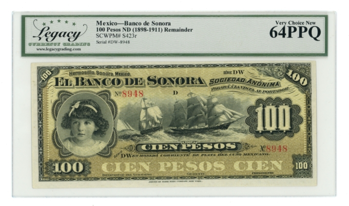 ND Banco de Sonora Hermosillo Mexico 100 Pesos Legacy UNC 64PPQ SCWPM#S423r