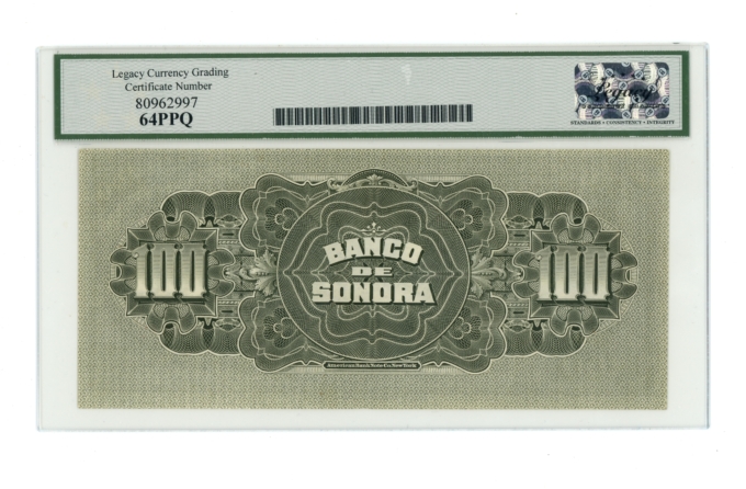ND Banco de Sonora Hermosillo Mexico 100 Pesos Legacy UNC 64PPQ SCWPM#S423r
