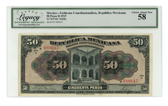 1915 SCWPM#S688a Mexico Gobierno Constitucionalista 50 Pesos Legacy 58 (A0029)