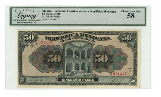 1915 SCWPM#S688a Mexico Gobierno Constitucionalista 50 Pesos Legacy 58 (A0030)
