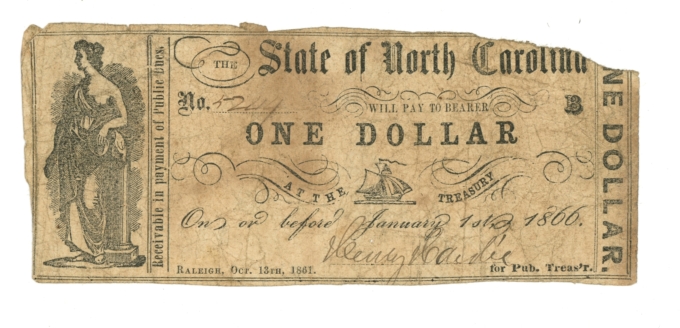 1861 State of North Carolina Raleigh NC $1 Obsolete Note CR-32C (A0058)
