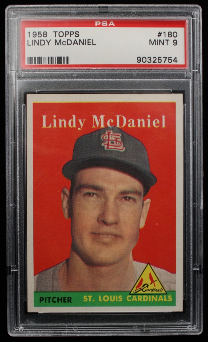 1958 Topps #180 Lindy McDaniel St. Louis Cardinals PSA MT 9 POP 36+1Q+1! (63520)