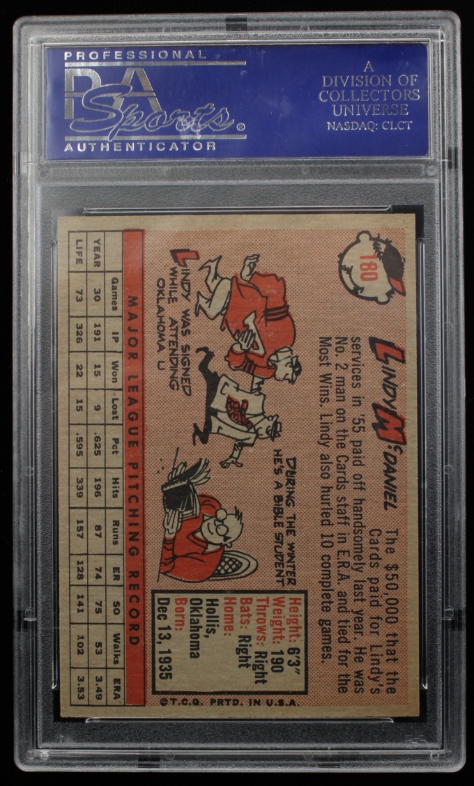 1958 Topps #180 Lindy McDaniel St. Louis Cardinals PSA MT 9 POP 36+1Q+1! (63520)