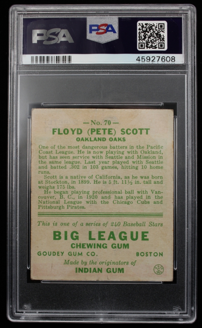 1933 Goudey #70 Pete Scott Oakland Oaks Card PSA VG-EX 4 (63670)