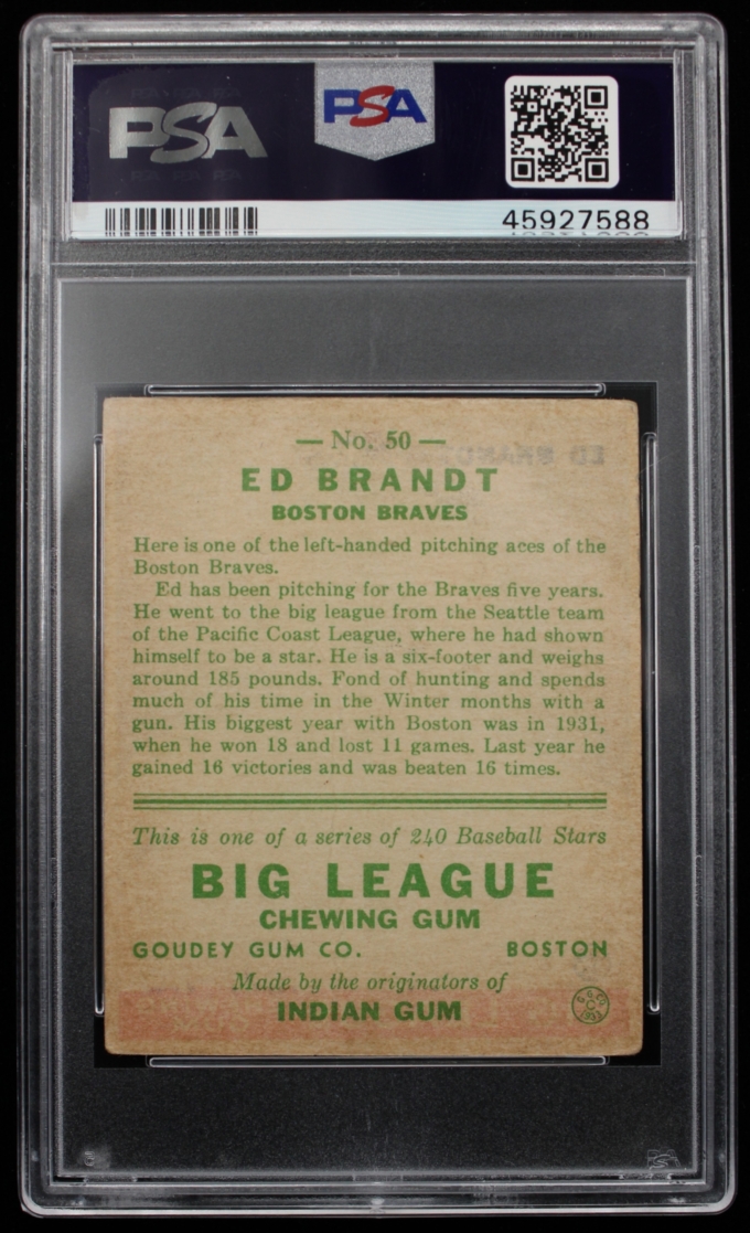 1933 Goudey #50 Ed Brandt Boston Braves Card PSA VG 3 (63683)