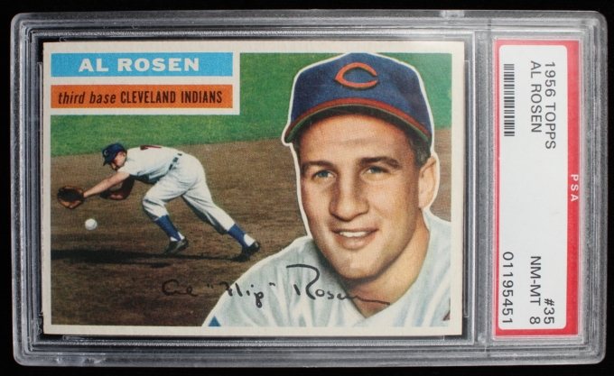 1956 Topps #35 Al Rosen Cleveland Indians WHITE BACK PSA NM-MT 8 (63713)