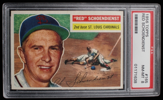 1956 Topps #165 Red Schoendienst St. Louis Cardinals Card PSA NM-MT 8 GRAYBACK