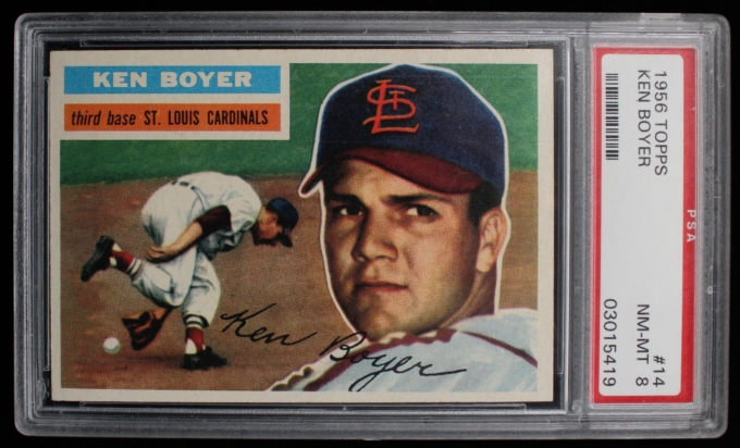 1956 Topps #14 Ken Boyer St. Louis Cardinals Card PSA NM-MT 8 WHITEBACK