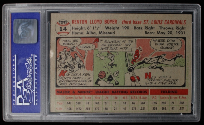 1956 Topps #14 Ken Boyer St. Louis Cardinals Card PSA NM-MT 8 WHITEBACK