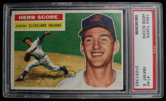 1956 Topps #140 Herb Score Cleveland Indians Card PSA NM-MT 8 GRAYBACK ROOKIE