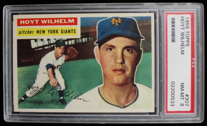 1956 Topps #307 Hoyt Wilhelm New York Giants Card PSA NM-MT 8 BASEBALL HOF 63790