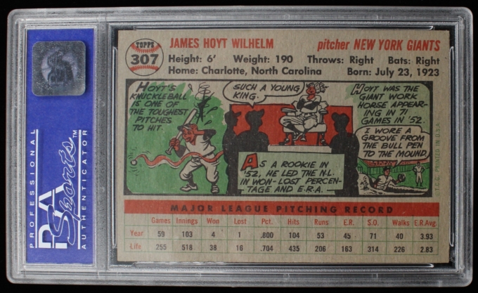 1956 Topps #307 Hoyt Wilhelm New York Giants Card PSA NM-MT 8 BASEBALL HOF 63790