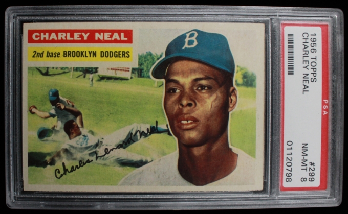 1956 Topps #299 Charley Neal Brooklyn Dodgers Card PSA NM-MT 8 (64118)