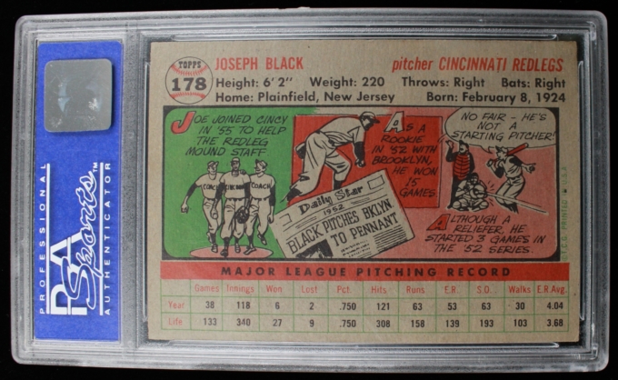 1956 Topps #178 Joe Black Cincinnati Redlegs Card PSA NM-MT 8 (64119)