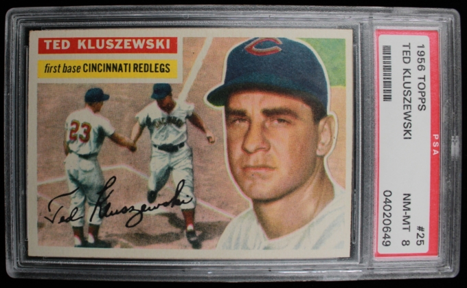 1956 Topps #25 Ted Kluszewski Cincinnati Redlegs Card Whiteback PSA NM-MT 8