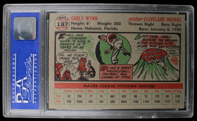 1956 Topps #187 Early Wynn Cleveland Indians Card PSA NM-MT 8 Baseball HOF 64122