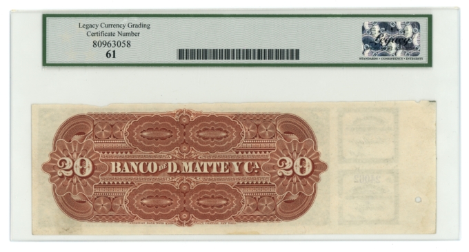 1888 Chile Banco de D Matte y Ca 2pc 20 pesos & vignette Legacy UNC (L5310)
