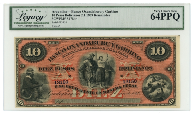 1869 SCWPM#S1784r 2 in Sequence Argentina 10 Pesos Legacy 64PPQ (L5315)