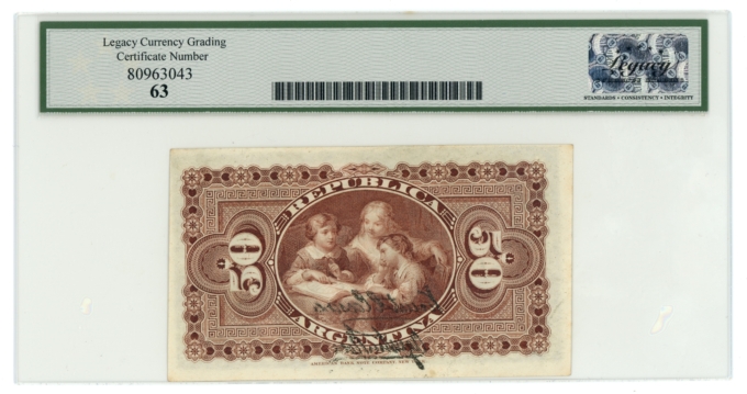 1884 SCWPM#8 Argentina Banco Nacional 50 Centavos Legacy 63 (L5319)