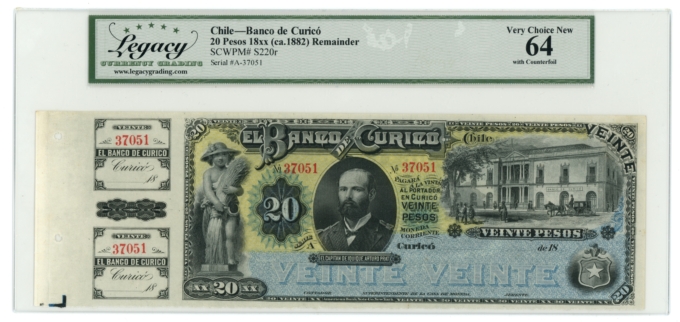 18XX SCWPM#S220r Chile Banco de Curico 20 Pesos Legacy 64 (L5321)