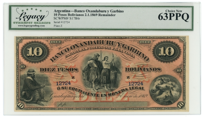 1869 SCWPM#S1784r Argentina 10 Pesos Legacy 63PPQ (L5325)