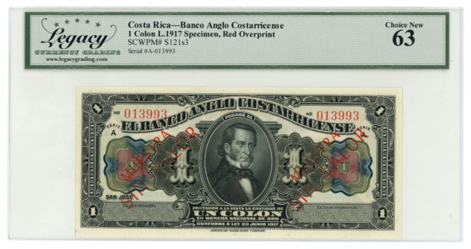 1917 SCWPM#S121s3 Specimen Banco Anglo Costarricense Costa Rica 1 Colon (L5329)