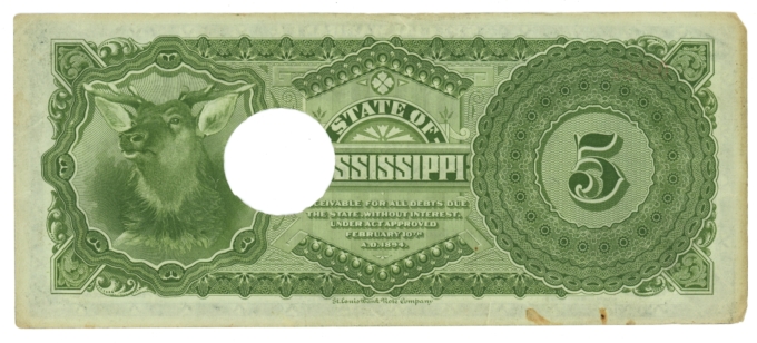 1894 State of Mississippi Jackson MS $5 Special Warrant (L5346)