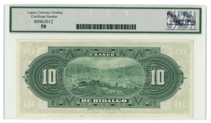 ND Banco de Hidalgo Pachuca Mexico 10 Pesos Legacy AU 58 S-306c (64350)
