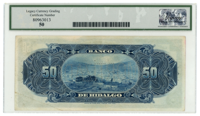 1914 Banco de Hidalgo Pachuca Mexico 50 Pesos Legacy 50 S-308r (64352)