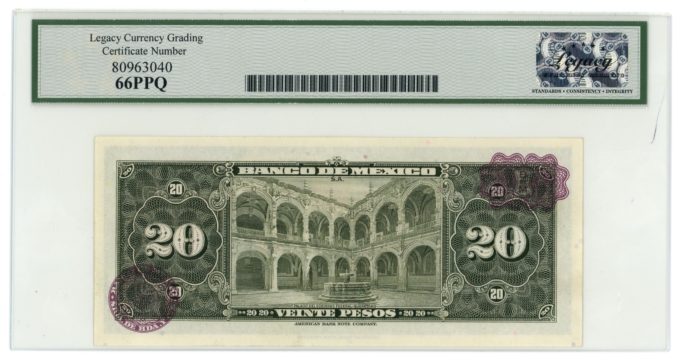 1965 Banco de Mexico S.A. 20 Pesos Legacy UNC 66PPQ P-541 (64356)