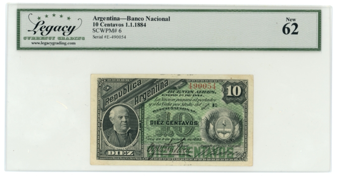 1884 Banco Nacional Buenos Aires Argentina 10 Centavos Legacy 62 P-6 (64360)