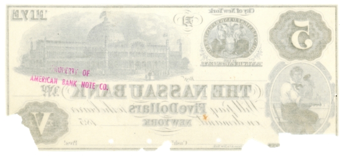 185X Nassau Bank New York City NY $5 Proof Note ABNCo. (64369)