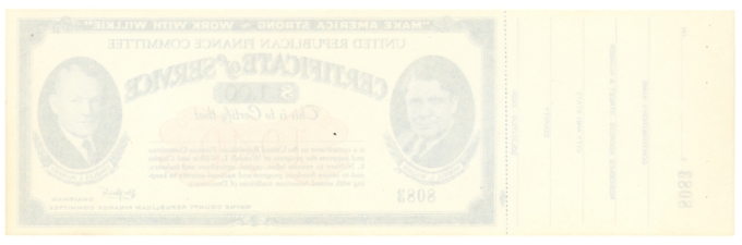 194X Wayne County Republican Finance Committee PA $1 Certificate (64374)