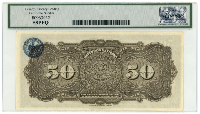 1915 Republica Mexicana Gobierno Constitucionalista 50 Pesos Legacy 58PPQ S688a