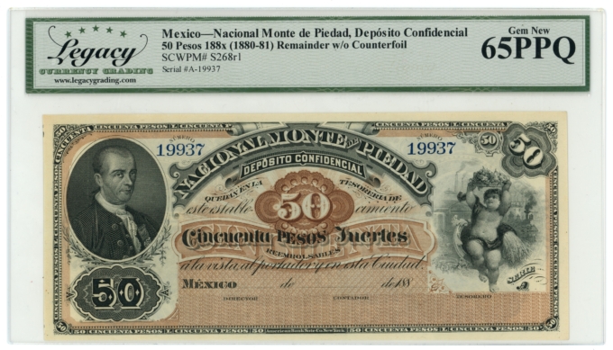 188X Nacional Monte de Piedad Mexico 50 Pesos Legacy UNC 65PPQ S-268r1 (64380)