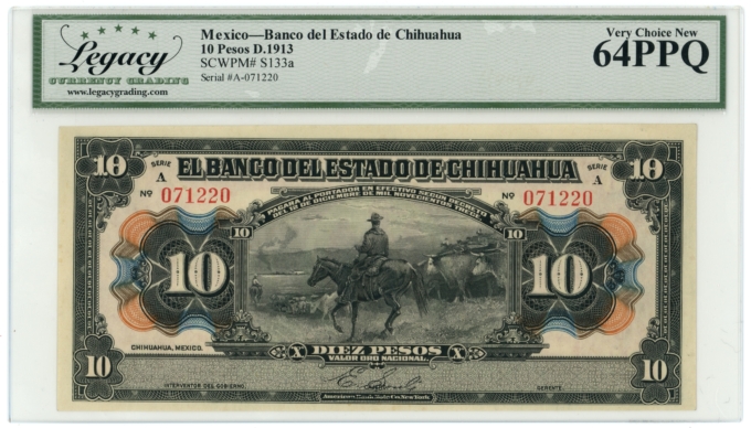 1913 Banco del Estado de Chihuahua Mexico 10 Pesos Legacy 64PPQ S-133a (64383)