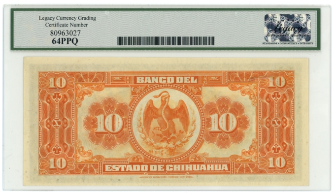 1913 Banco del Estado de Chihuahua Mexico 10 Pesos Legacy 64PPQ S-133a (64383)