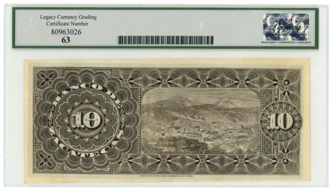 1XXX (1891-1914) Banco de Zacatecas Mexico 10 Pesos Legacy UNC 63 S-476r (64385)