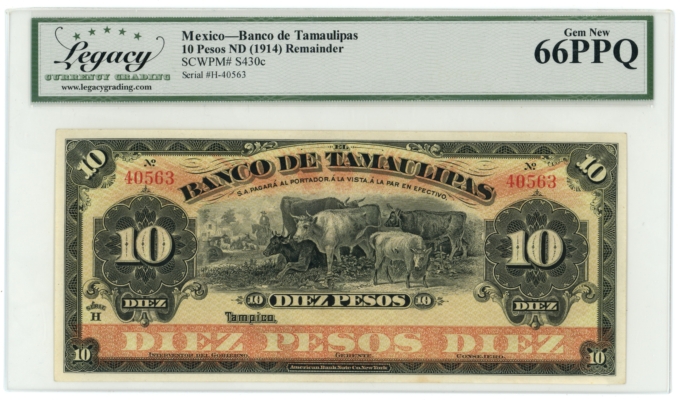 ND (1914) Banco de Tamaulipas Tampico Mexico 10 Pesos Legacy 66PPQ S-430c (64386)