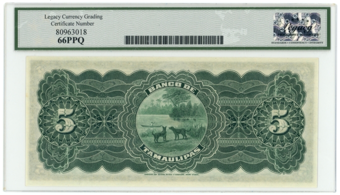 ND (1914) Banco de Tamaulipas Tampico Mexico 5 Pesos Legacy 66PPQ S-429r (64392)